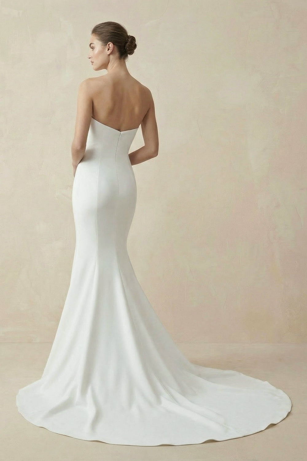 Satin Sweep - Train Long Mermaid Wedding Dress in White - SHE IS ME Wedding Dresses