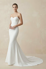 Satin Sweep - Train Long Mermaid Wedding Dress in White - KISS BRIDAL Wedding Dresses