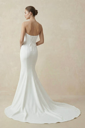 Satin Sweep - Train Long Mermaid Wedding Dress in White - KISS BRIDAL Wedding Dresses