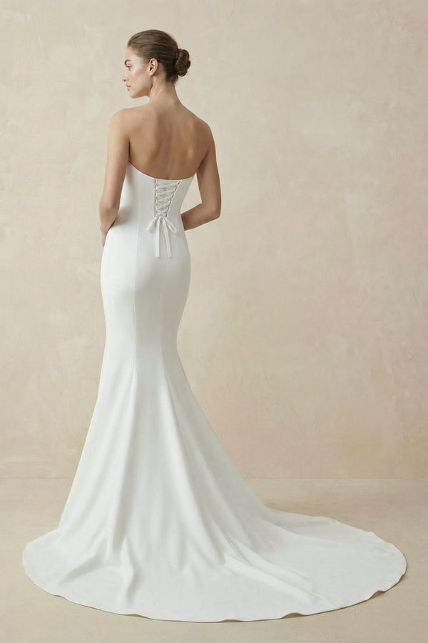 Satin Sweep - Train Long Mermaid Wedding Dress in White - KISS BRIDAL Wedding Dresses