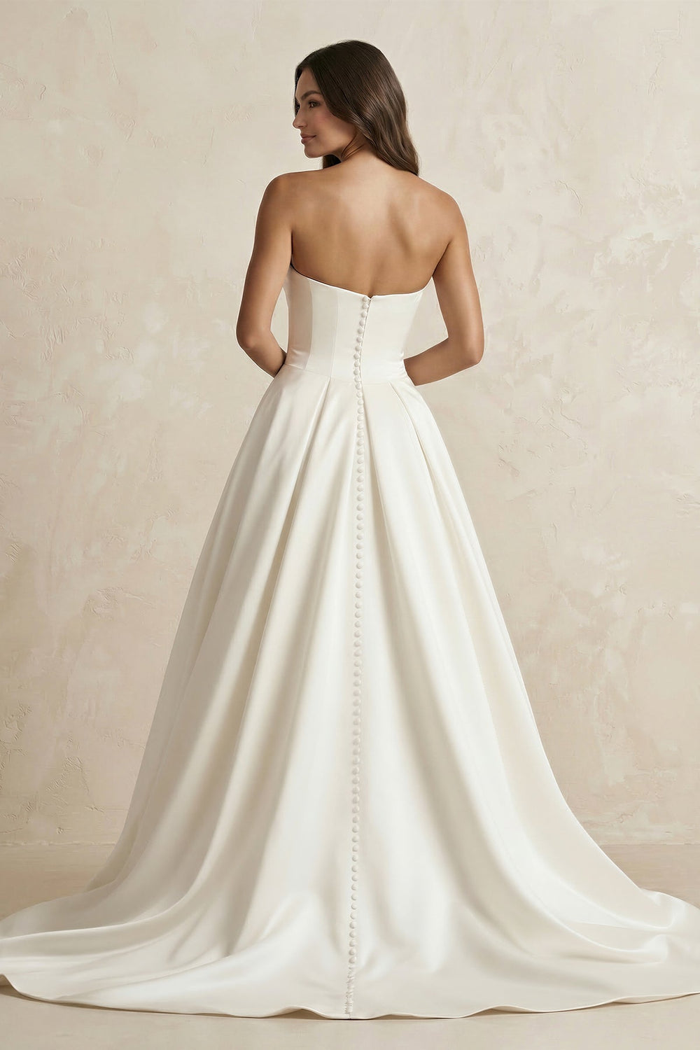 Satin Sweetheart A - Line Ruched Wedding Dress With Slit in Ivory - KISS BRIDAL Wedding Dresses