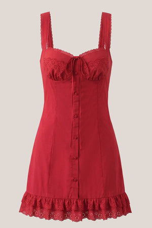 Scoop Neck A-Line Lace Cotton Mini Dress in Red– SHE IS ME Dresses