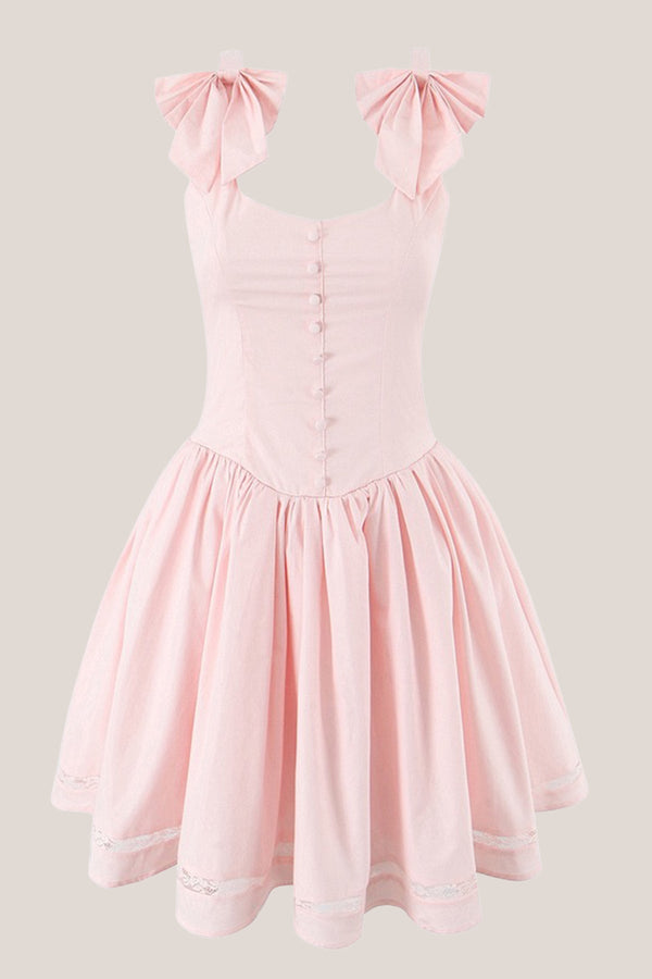 Scoop Neck A-Line Mini Dress With Bow in Pink– SHE IS ME Dresses