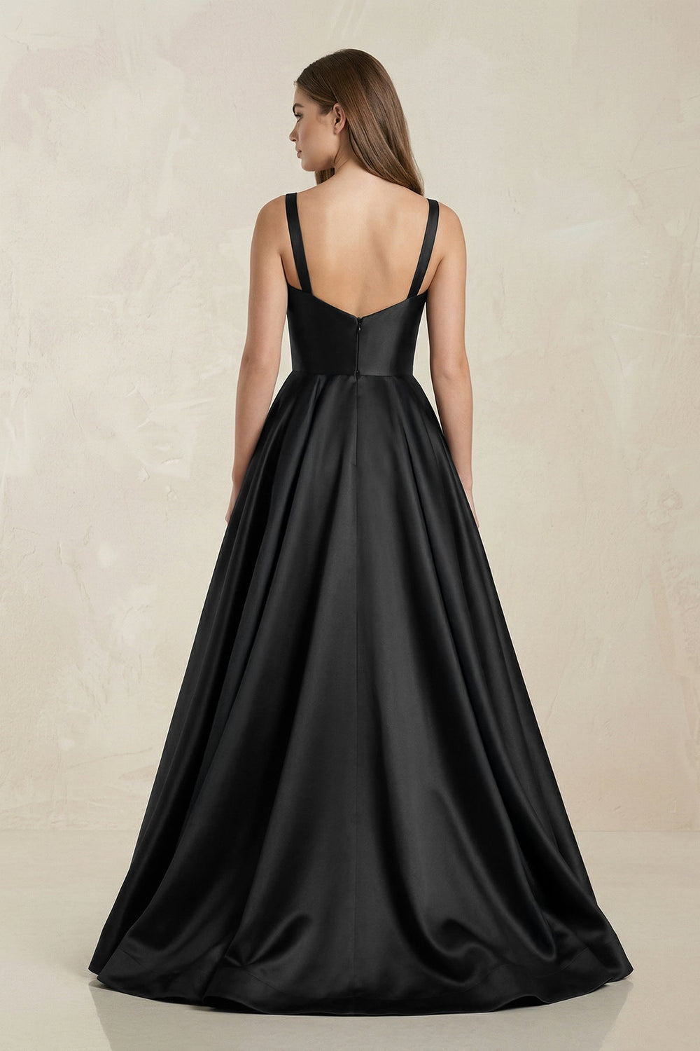 Scoop Neck A - Line Satin Maxi Wedding Dress in Black - KISS BRIDAL Wedding Dresses