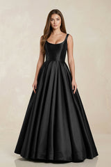Scoop Neck A - Line Satin Maxi Wedding Dress in Black - KISS BRIDAL Wedding Dresses