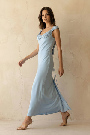 Scoop Neck Backless Maxi Dress in Sky Blue - SHE IS ME