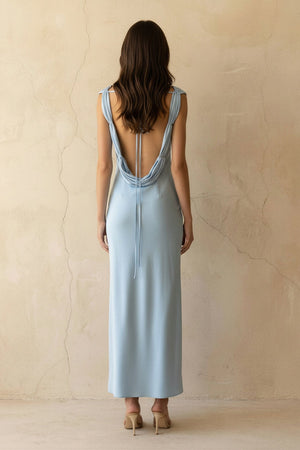 Scoop Neck Backless Maxi Dress in Sky Blue - SHE IS ME