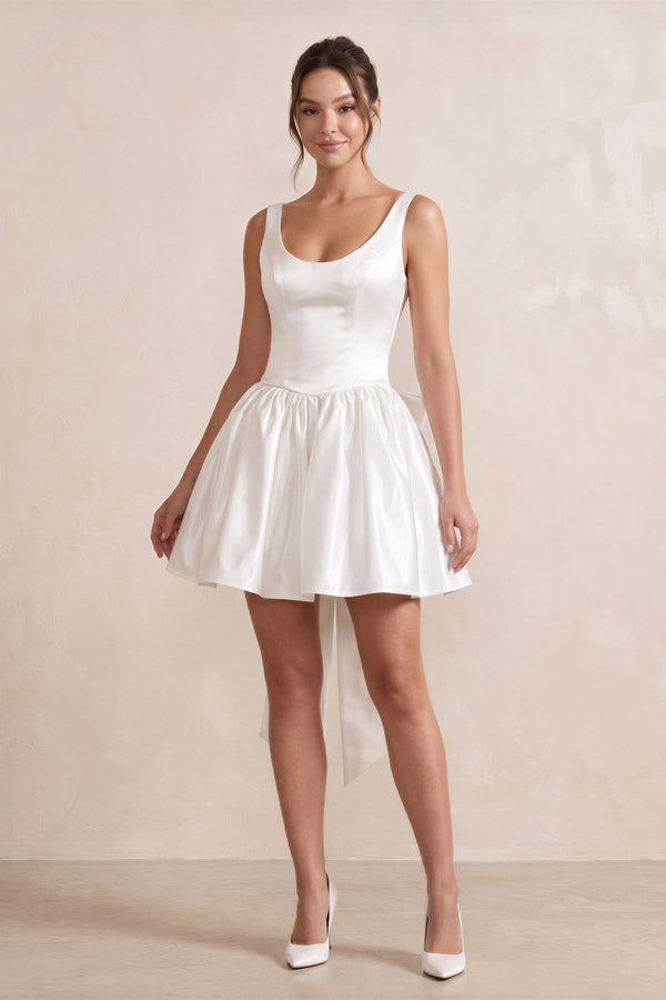 Scoop Neck Bow - Back Mini Dress in Ivory - SHE IS ME