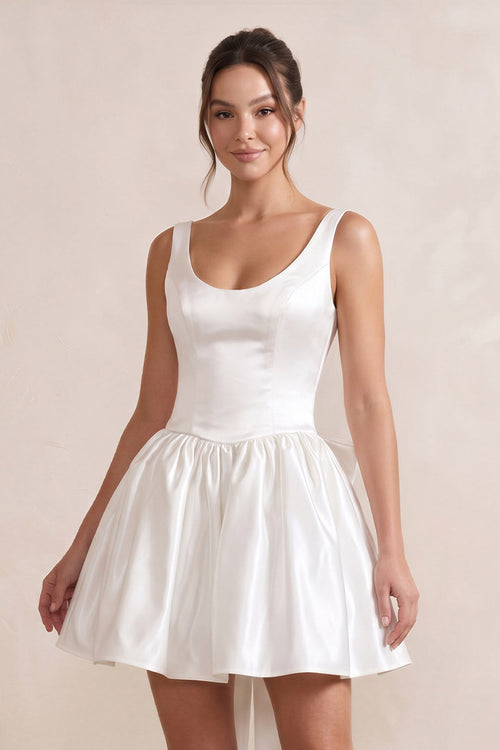 Scoop Neck Bow - Back Mini Dress in Ivory - SHE IS ME