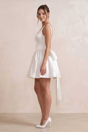 Scoop Neck Bow - Back Mini Dress in Ivory - SHE IS ME