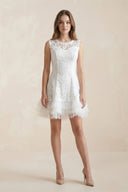 Scoop Neck Lace A - Line Mini Wedding Dress in White - SHE IS ME Wedding Dresses