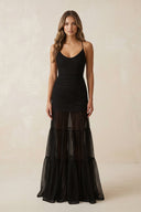 Scoop Neck Mermaid Tulle Ruched Lace - up Wedding Dress in Black - SHE IS ME Wedding Dresses
