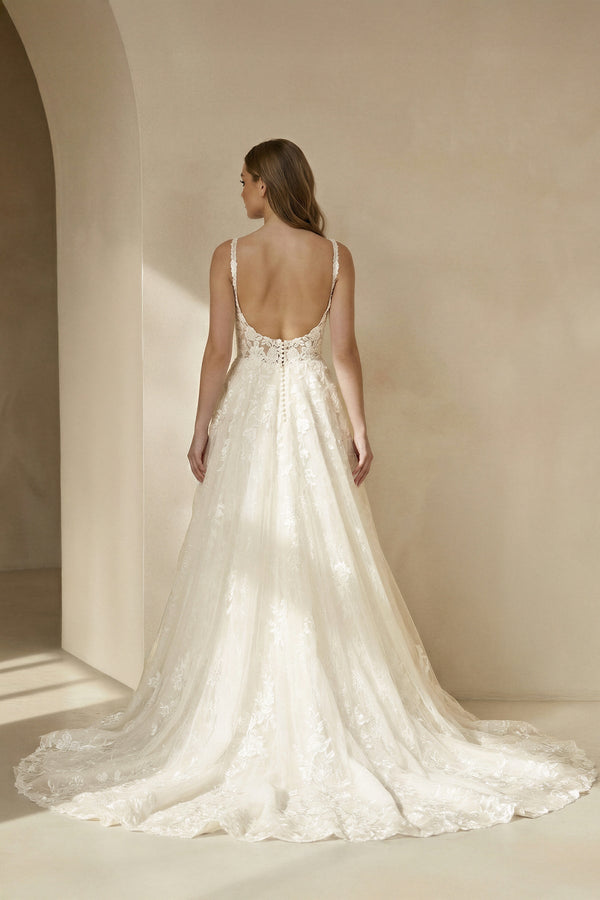 Scoop Neck Open Back Lace Wedding Dress in Diamond White - KISS BRIDAL Wedding Dresses