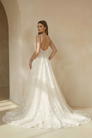 Scoop Neck Open Back Lace Wedding Dress in Ivory - SHE IS ME Wedding Dresses