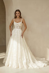 Scoop Neck Open Back Lace Wedding Dress in Ivory - KISS BRIDAL Wedding Dresses