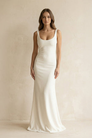 Scoop Neck Sheath Satin Sheath Wedding Dress in Ivory - SHE IS ME Wedding Dresses
