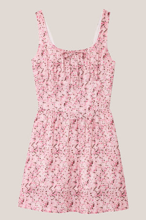 Scoop Neck Vintage Rose Printed Cotton Mini Dress in Pink– SHE IS ME Dresses