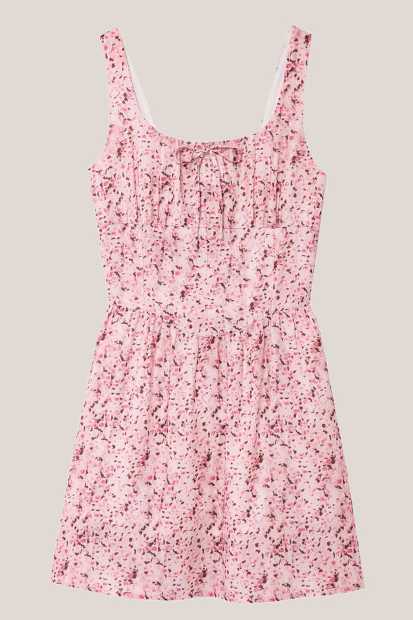 Scoop Neck Vintage Rose Printed Cotton Mini Dress in Pink– SHE IS ME Dresses