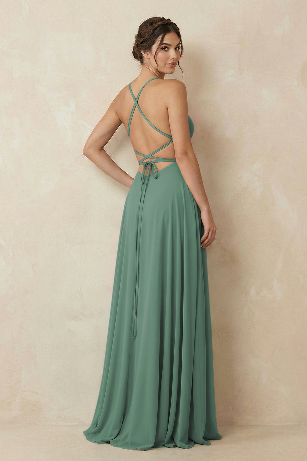 A-Line Chiffon Bridesmaid Dress With Slit in Sea Glass