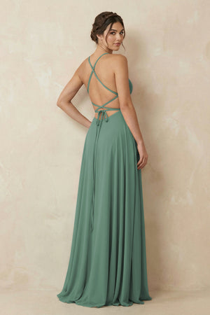 Sea Glass A-Line Chiffon Bridesmaid Dress With Slit (2) | KISSBRIDAL