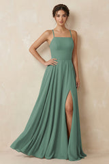 Sea Glass A-Line Chiffon Bridesmaid Dress With Slit | KISSBRIDAL
