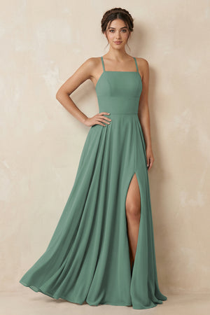 Sea Glass A-Line Chiffon Bridesmaid Dress With Slit | KISSBRIDAL