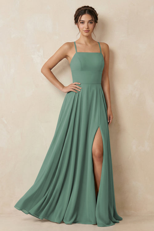Sea Glass A-Line Chiffon Bridesmaid Dress With Slit | KISSBRIDAL