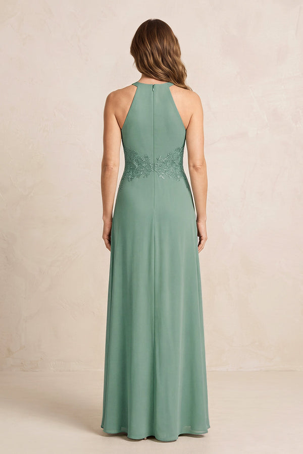 Sea Glass A-Line Chiffon Embroidered Halter Mother of the Bride Dress (2) | KISSBRIDAL