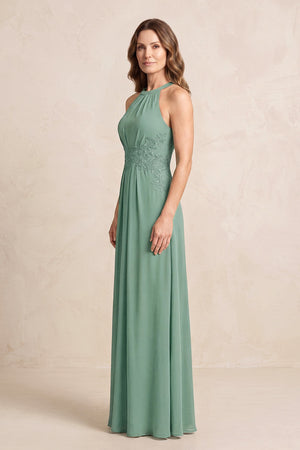 Sea Glass A-Line Chiffon Embroidered Halter Mother of the Bride Dress (3) | KISSBRIDAL