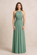 Sea Glass A-Line Chiffon Embroidered Halter Mother of the Bride Dress | KISSBRIDAL