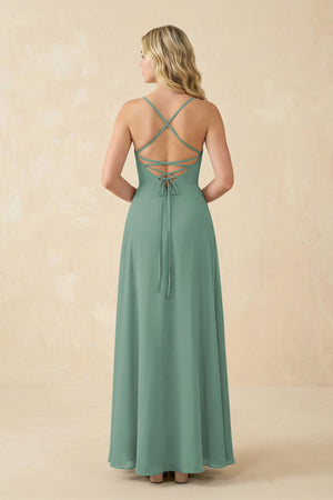 Sea Glass A-Line Chiffon Spaghetti Strap Bridesmaid Dress (2) | KISSBRIDAL