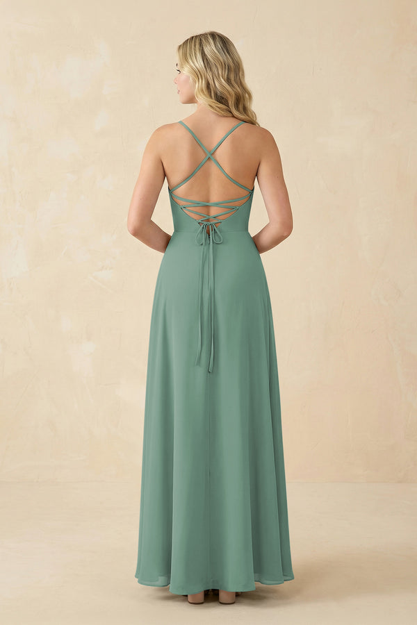 Sea Glass A-Line Chiffon Spaghetti Strap Bridesmaid Dress (2) | KISSBRIDAL