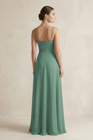 Sea Glass A-Line Chiffon Spaghetti Strap Bridesmaid Dress (2) | KISSBRIDAL