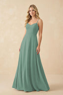 Sea Glass A-Line Chiffon Spaghetti Strap Bridesmaid Dress | KISSBRIDAL