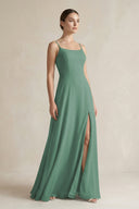 Sea Glass A-Line Chiffon Spaghetti Strap Bridesmaid Dress | KISSBRIDAL