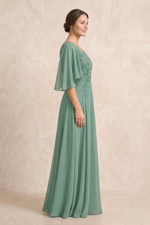 Sea Glass A-Line Embroidered Chiffon Mother of the Bride Dress With Sleeves (3) | KISSBRIDAL