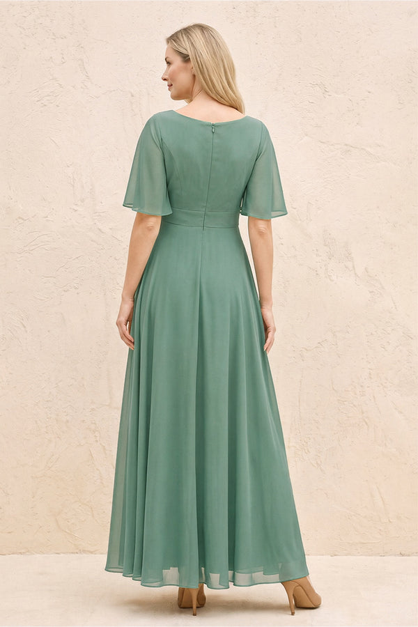 Sea Glass A-Line Flutter Sleeves Chiffon Mother of the Bride Dress (2) | KISSBRIDAL