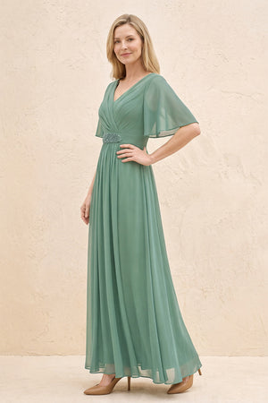 Sea Glass A-Line Flutter Sleeves Chiffon Mother of the Bride Dress (3) | KISSBRIDAL