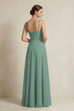 Sea Glass A-Line Ruffled Spaghetti Strap Chiffon Bridesmaid Dress (2) | KISSBRIDAL