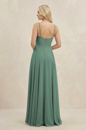 Sea Glass A-Line Spaghetti Strap Chiffon Bridesmaid Dress (2) | KISSBRIDAL
