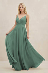 Sea Glass A-Line Spaghetti Strap Chiffon Bridesmaid Dress | KISSBRIDAL