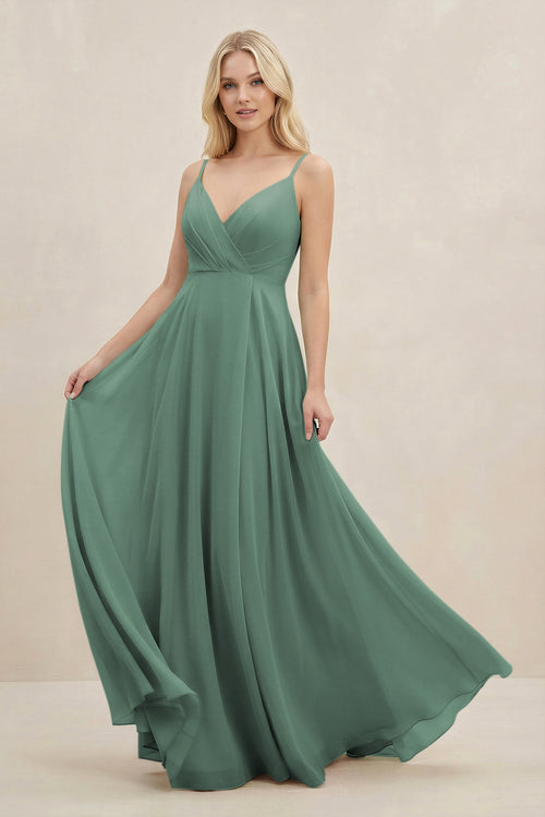 Sea Glass A-Line Spaghetti Strap Chiffon Bridesmaid Dress | KISSBRIDAL