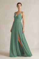 Sea Glass A-Line Spaghetti Strap Chiffon Bridesmaid Dress | KISSBRIDAL
