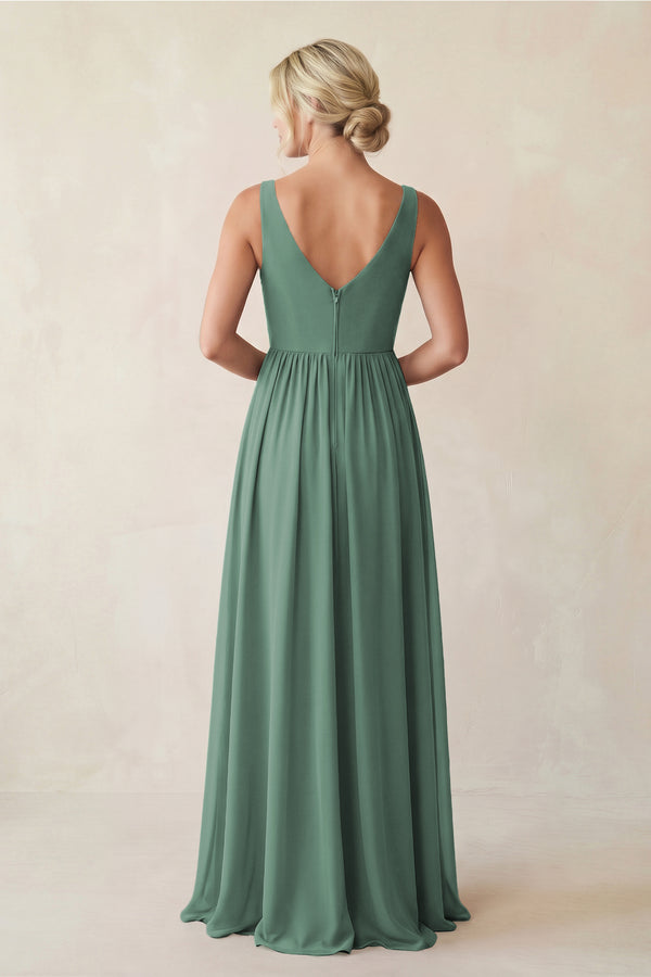 Sea Glass A-Line V-Neck Pleated Chiffon Bridesmaid Dress (2) | KISSBRIDAL