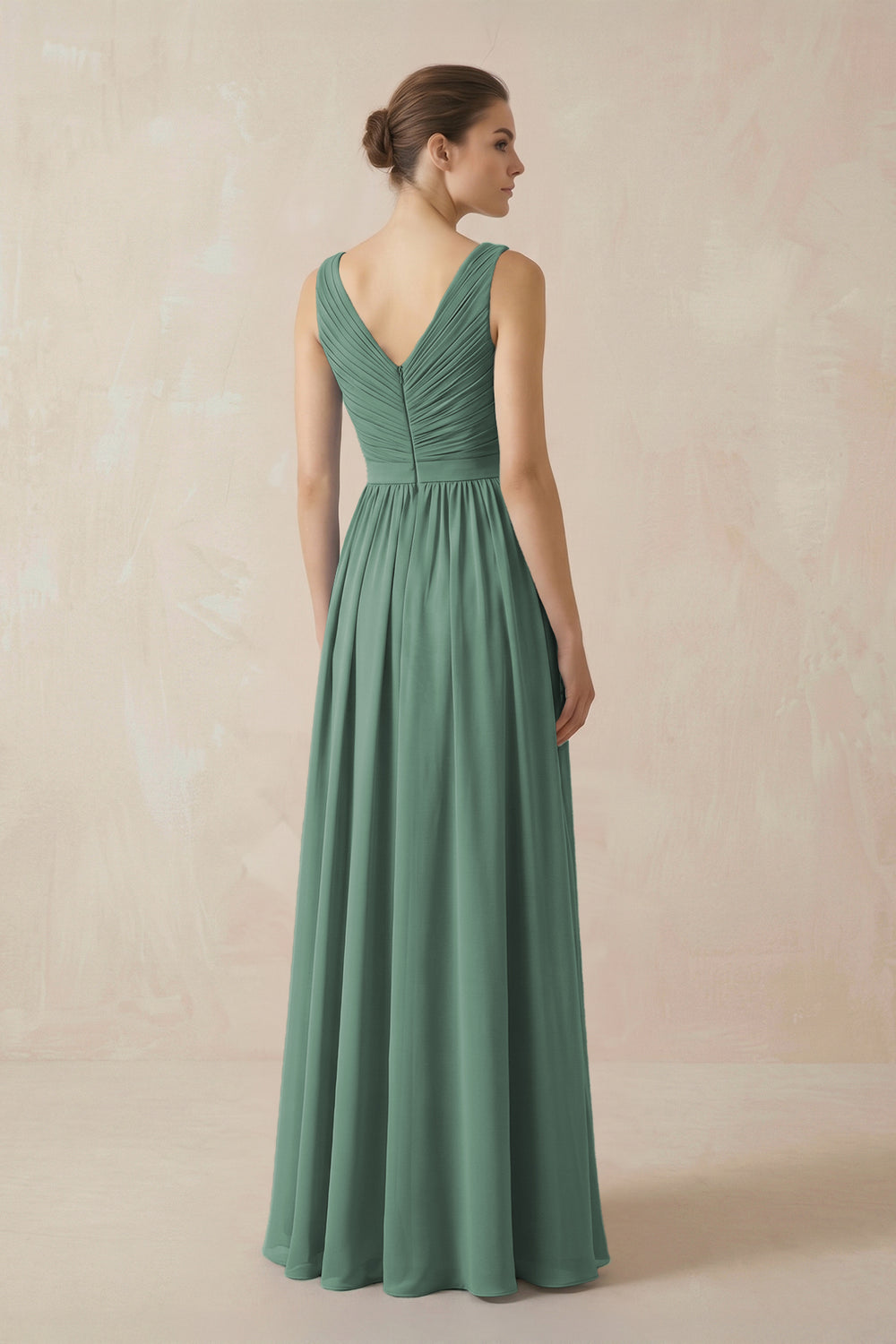 A-Line V-Neck Pleated Chiffon Bridesmaid Dress in Sea Glass