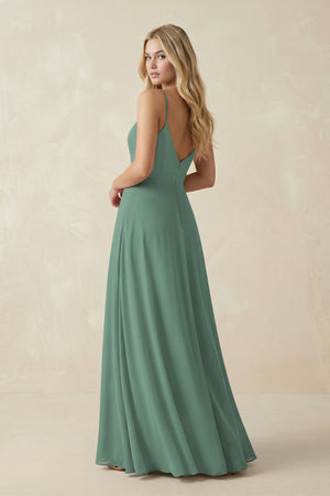 Sea Glass Cami Strap A-Line Chiffon Bridesmaid Dress with Slit (2) | KISSBRIDAL