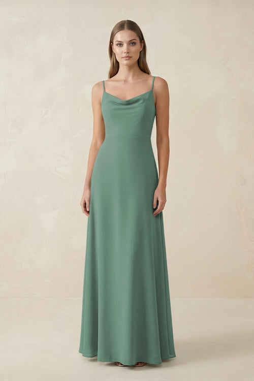 Sea Glass Cami Strap A-Line Chiffon Bridesmaid Dress | KISSBRIDAL