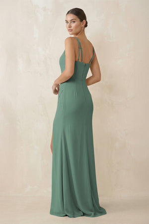 Sea Glass Cami Strap Chiffon Sheath Bridesmaid Gown (2) | KISSBRIDAL