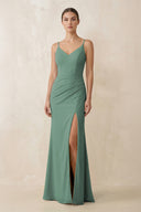 Sea Glass Cami Strap Chiffon Sheath Bridesmaid Gown | KISSBRIDAL