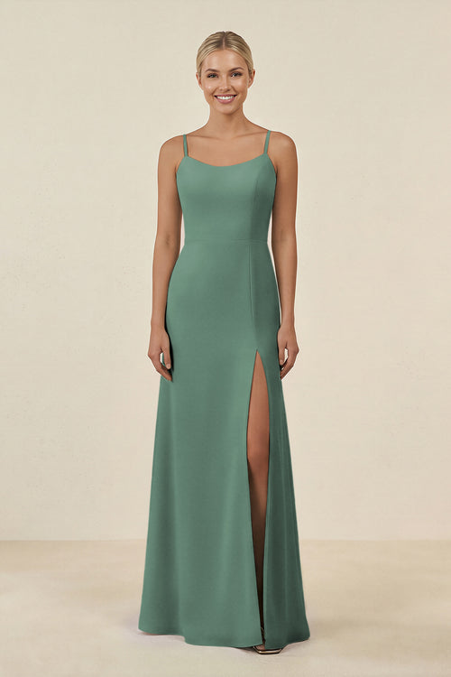 Sea Glass Cami Strap Chiffon Sheath Bridesmaid Gown | KISSBRIDAL